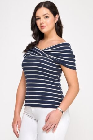 Plus Size Ots Knit Ribbed Striped Top Plus Size Ots Knit Ribbed Striped Top
