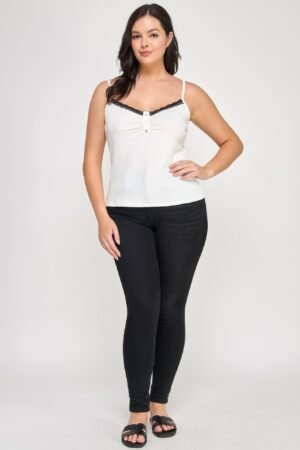 Plus Size Ribbed Knit Camisole With Lace Trim Plus Size Ribbed Knit Camisole With Lace Trim