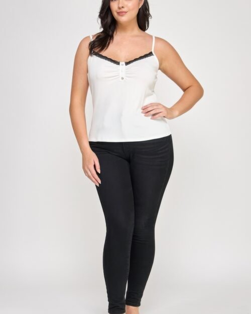 plus size ribbed knit camisole with lace trim