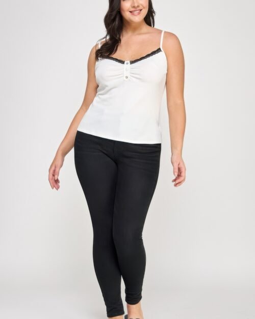 plus size ribbed knit camisole with lace trim