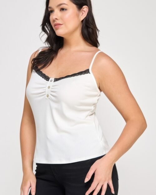 plus size ribbed knit camisole with lace trim