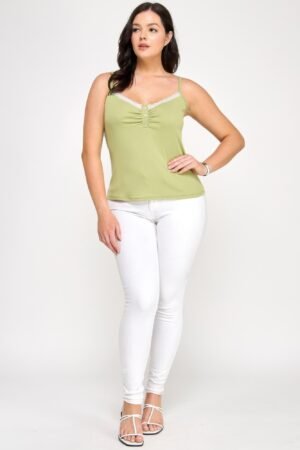 Plus Size Ribbed Knit Camisole With Lace Trim Plus Size Ribbed Knit Camisole With Lace Trim