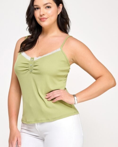 plus size ribbed knit camisole with lace trim