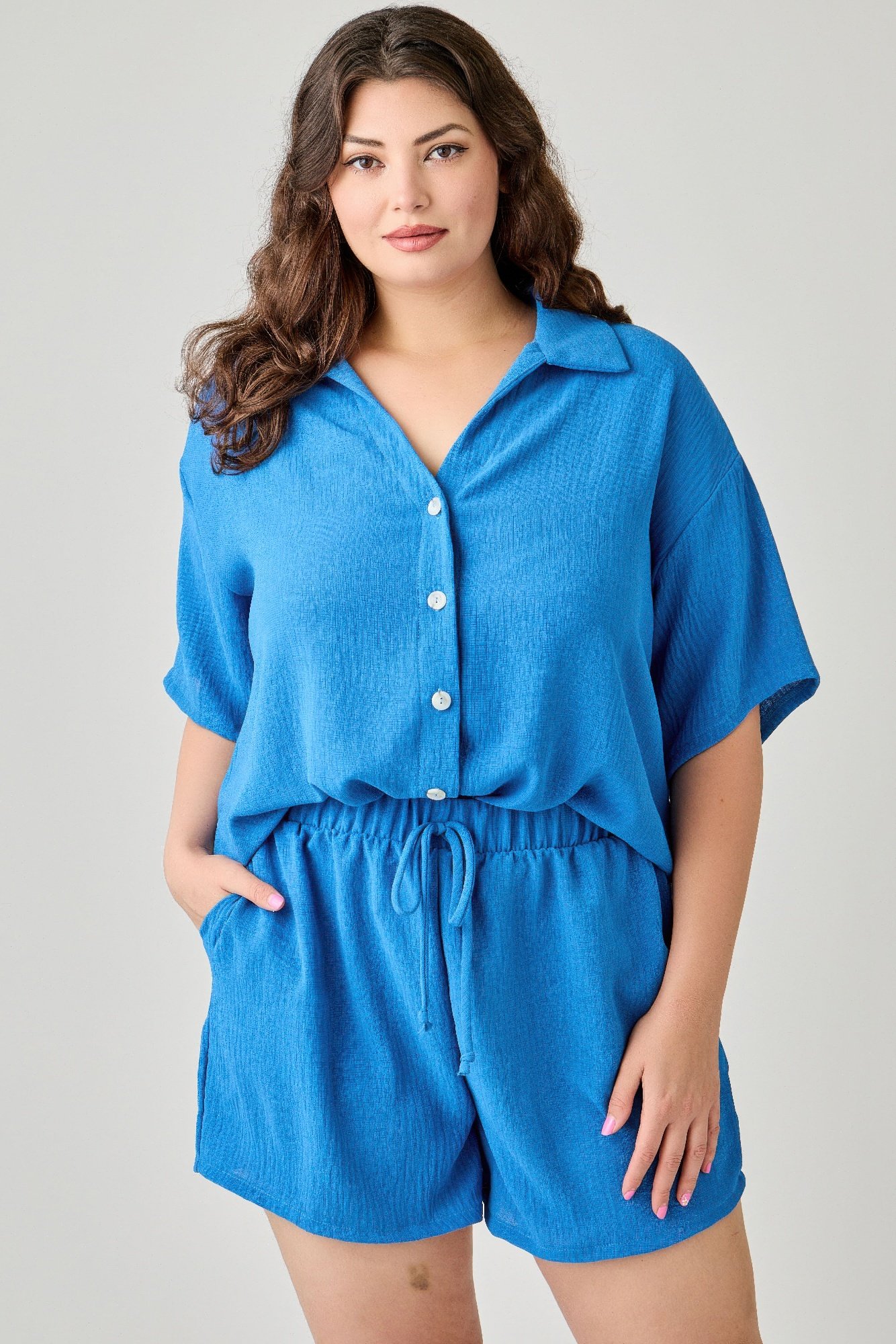 Plus Size 2pc Linen Airflow Btn Down Set