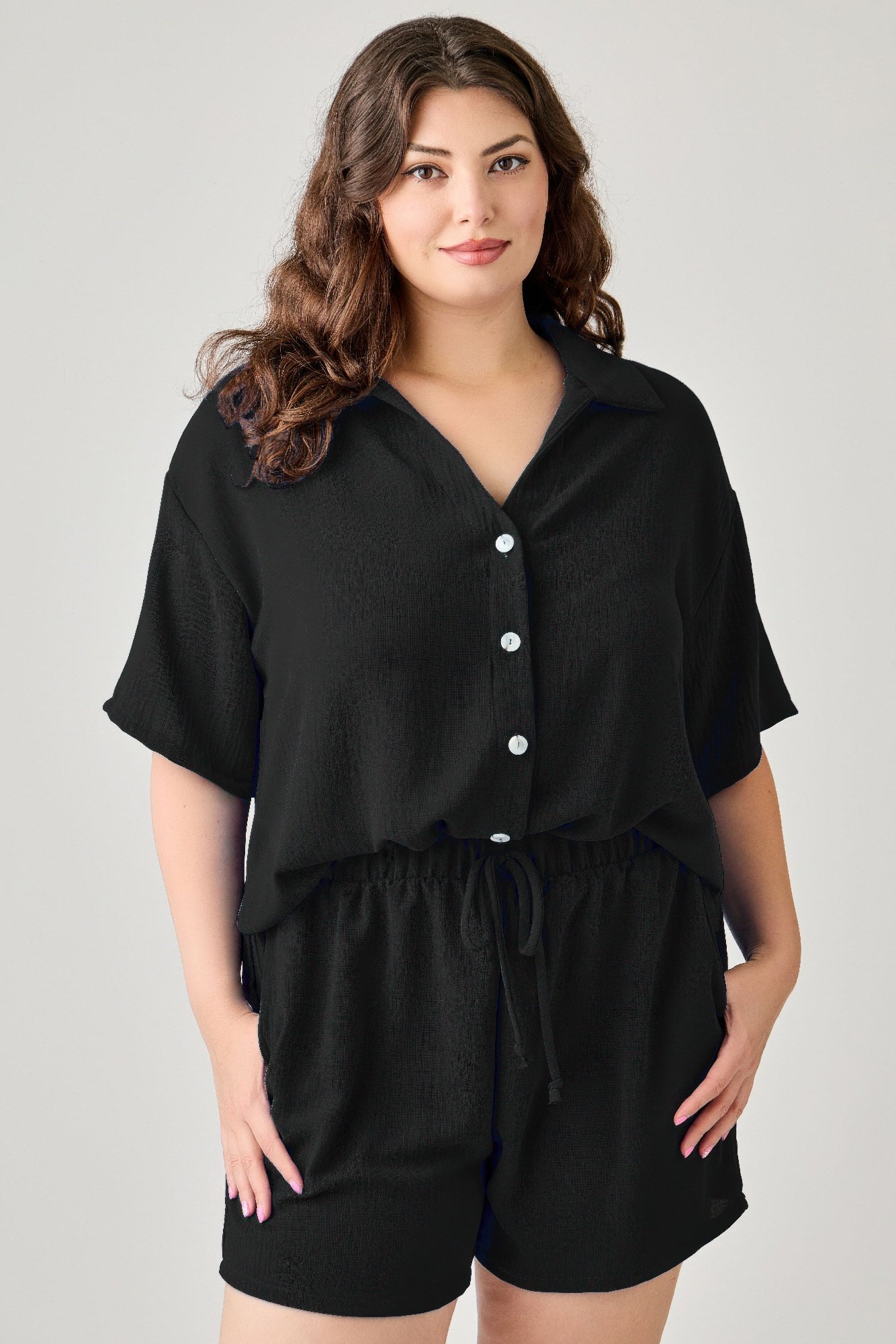 Plus Size 2pc Linen Airflow Btn Down Set