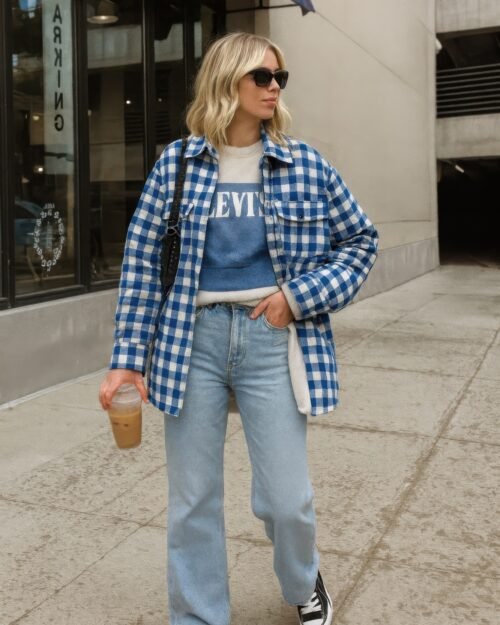 Gingham Plaid Shacket Flannel Button Down