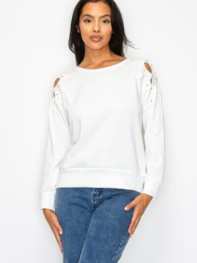 Solid Pear Bead Flower Patch Cut Out Sweatshirt