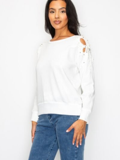 Solid Pear Bead Flower Patch Cut Out Sweatshirt Solid Pear Bead Flower Patch Cut Out Sweatshirt