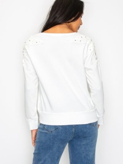 Solid Pear Bead Flower Patch Cut Out Sweatshirt Solid Pear Bead Flower Patch Cut Out Sweatshirt