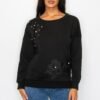 Faux Pearl Beaded Floral Patch Crewneck Sweatshirt