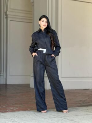 Striped Set With Double Waistband Pants And Top Striped Set With Double Waistband Pants And Top