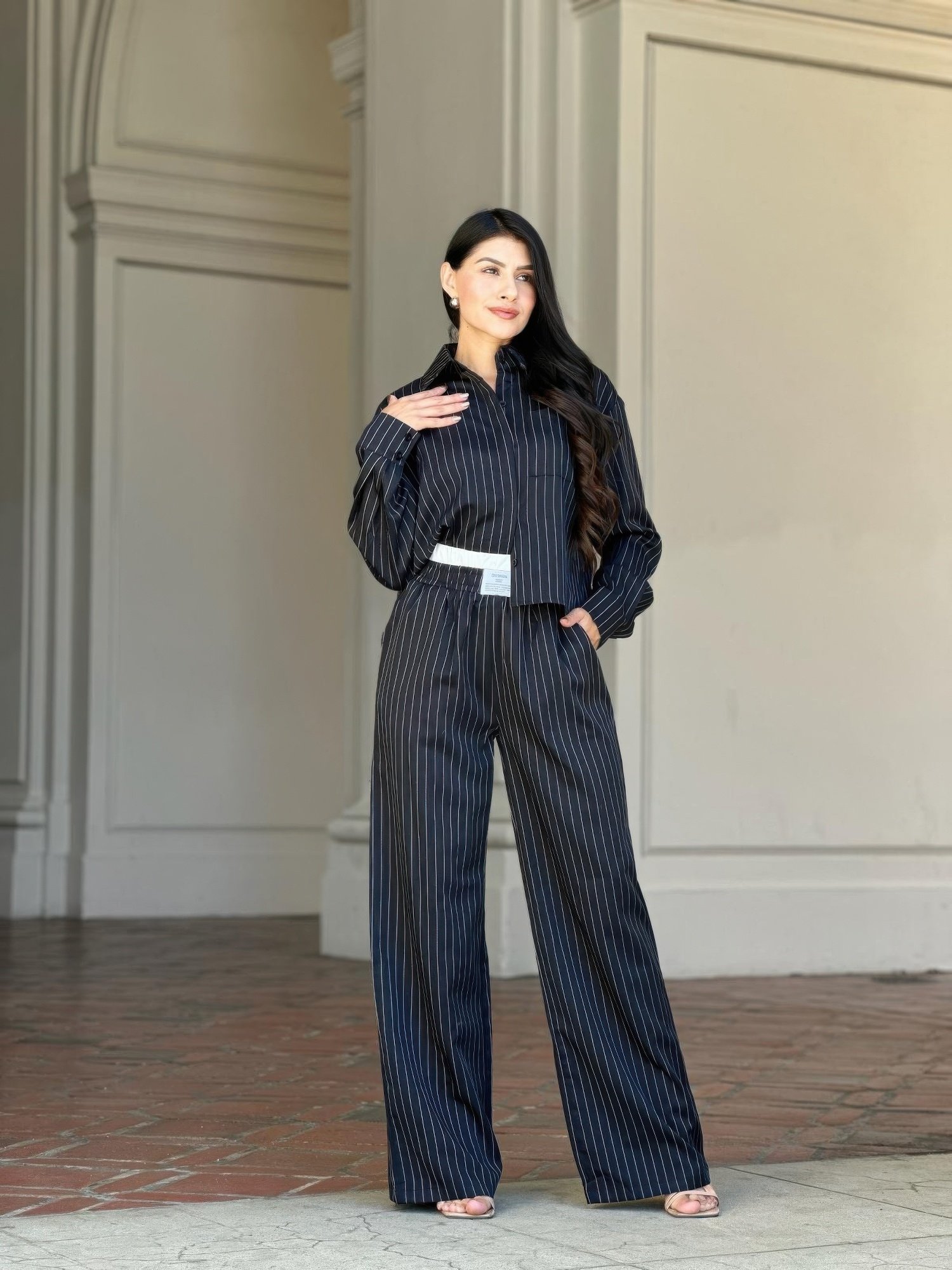 Striped Set With Double Waistband Pants And Top Striped Set With Double Waistband Pants And Top