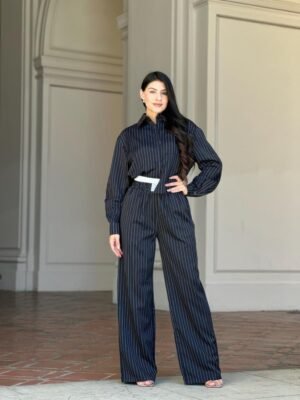 Striped Set With Double Waistband Pants And Top Striped Set With Double Waistband Pants And Top