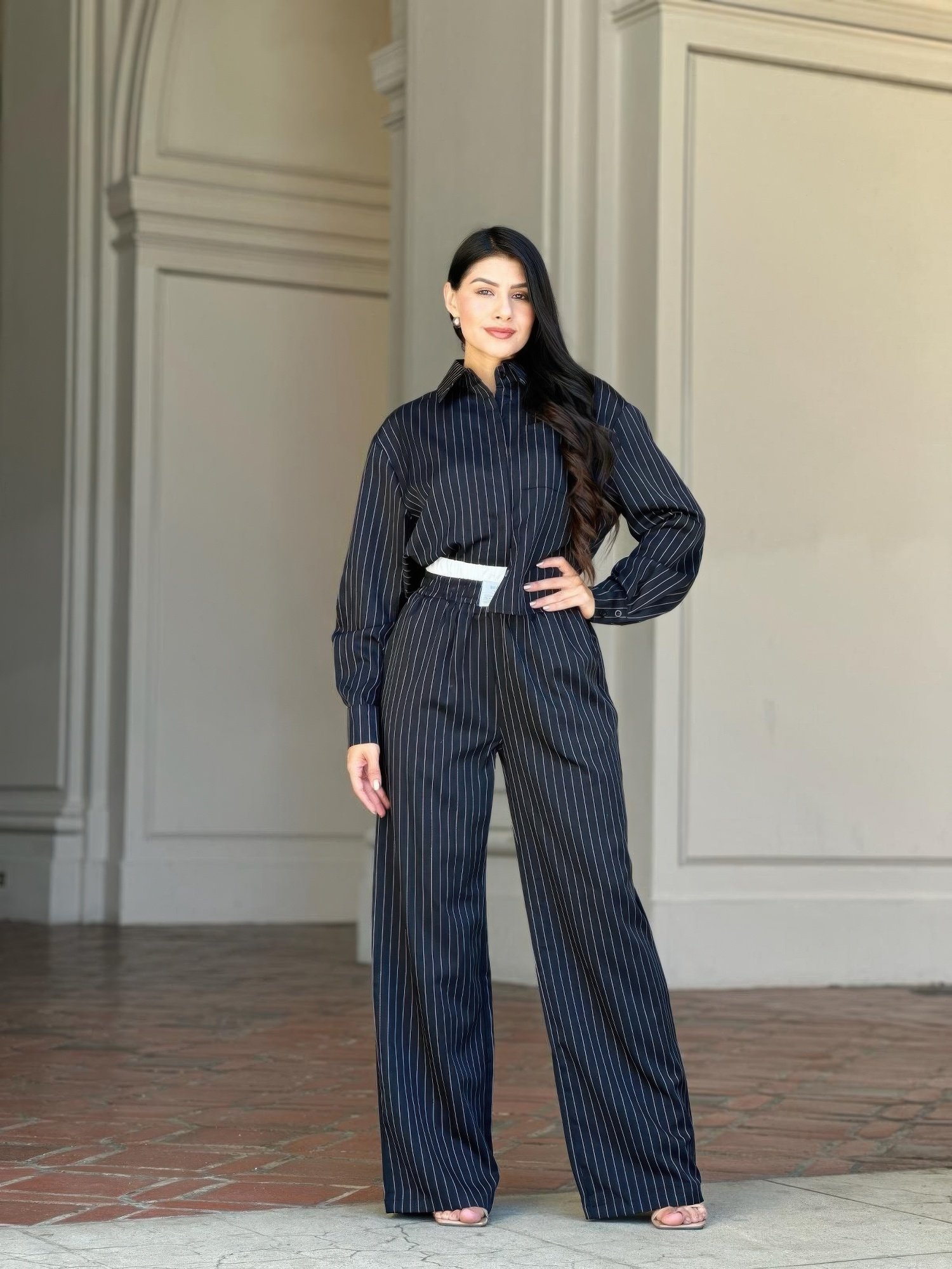Striped Set With Double Waistband Pants And Top Striped Set With Double Waistband Pants And Top