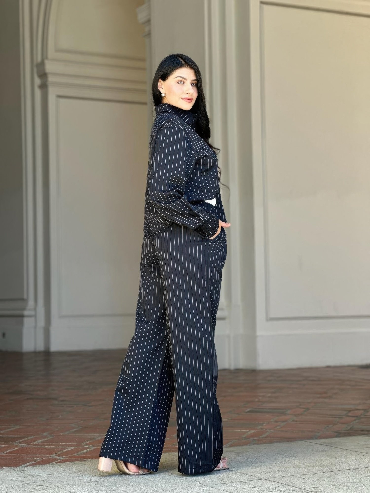 Striped Set With Double Waistband Pants And Top Striped Set With Double Waistband Pants And Top