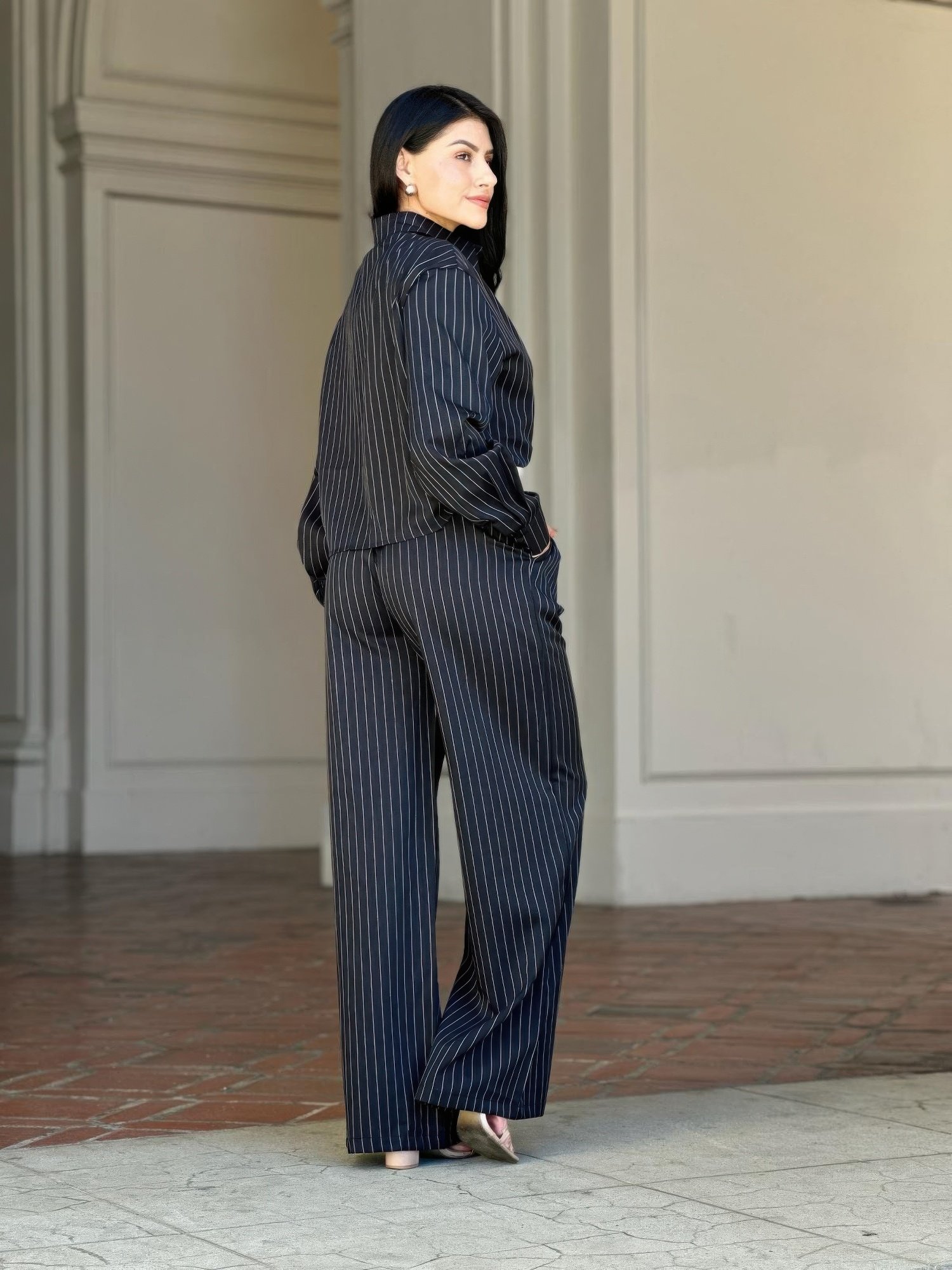Striped Set With Double Waistband Pants And Top Striped Set With Double Waistband Pants And Top