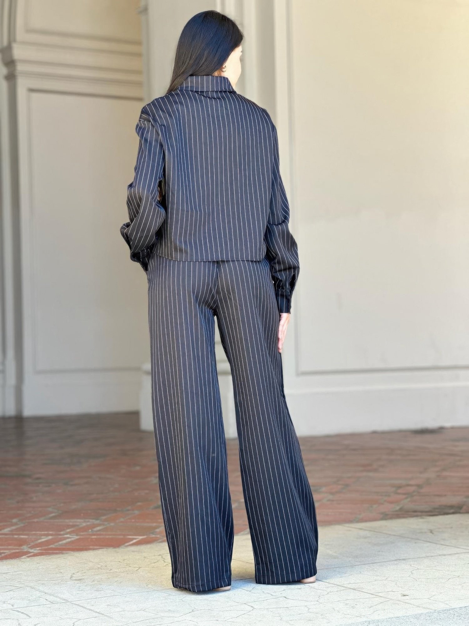 Striped Set With Double Waistband Pants And Top Striped Set With Double Waistband Pants And Top