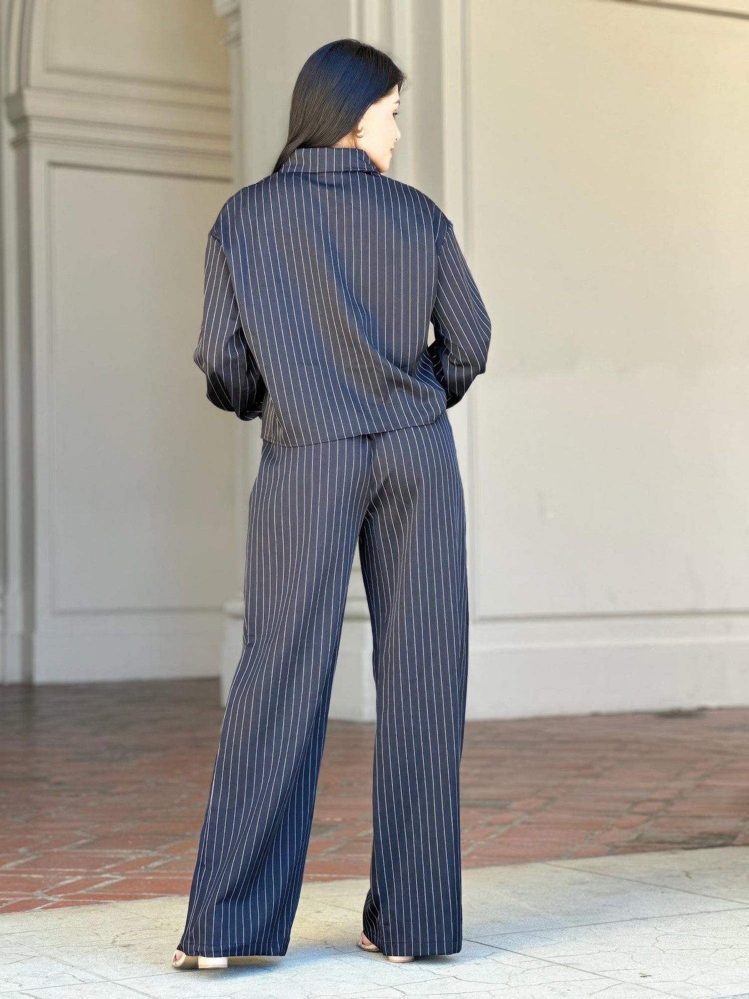 Striped Set With Double Waistband Pants And Top Striped Set With Double Waistband Pants And Top