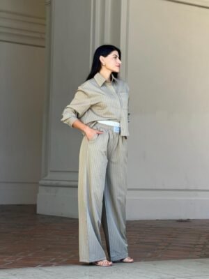 Striped Set With Double Waistband Pants And Top Striped Set With Double Waistband Pants And Top