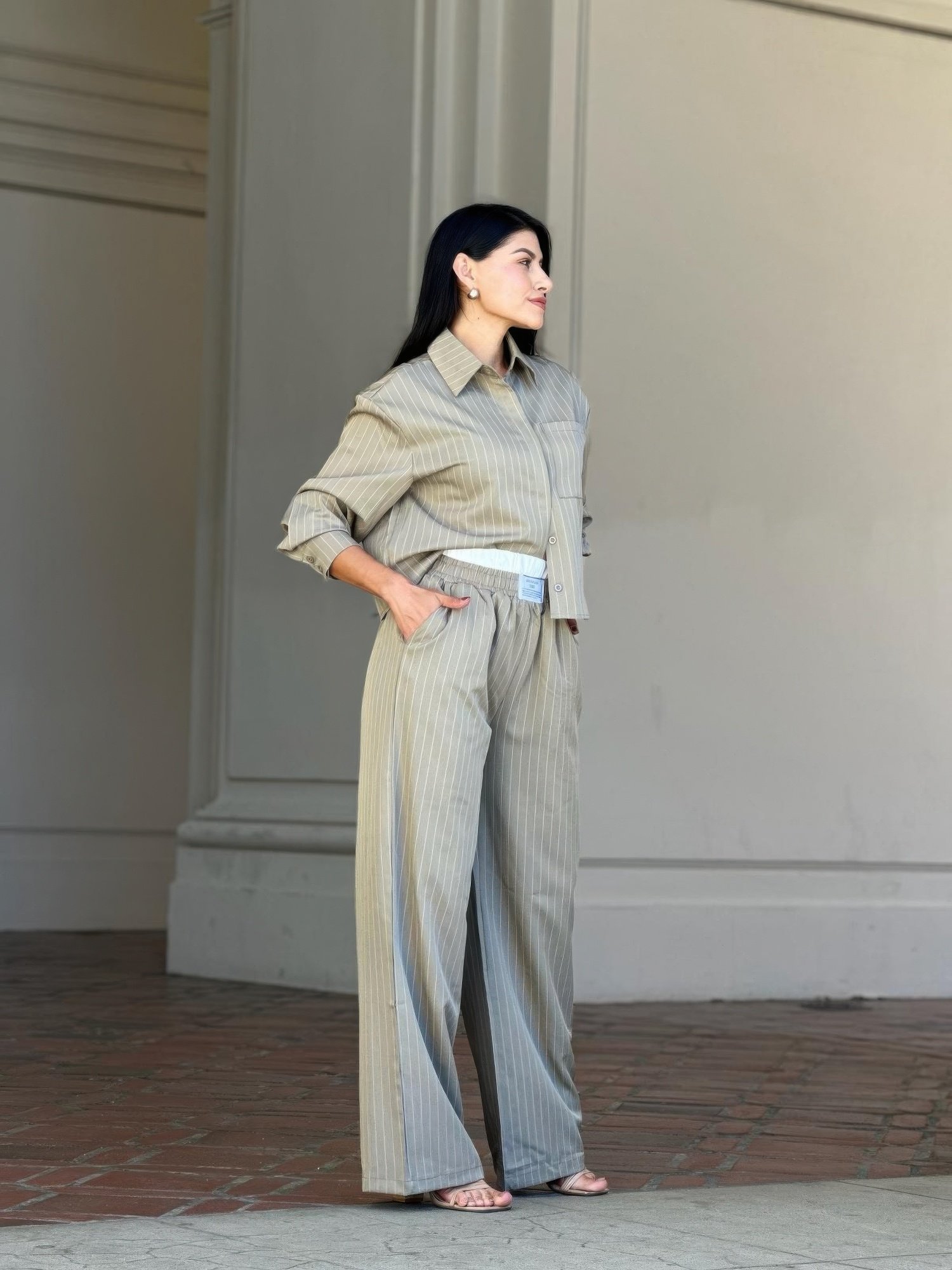 Striped Set With Double Waistband Pants And Top Striped Set With Double Waistband Pants And Top
