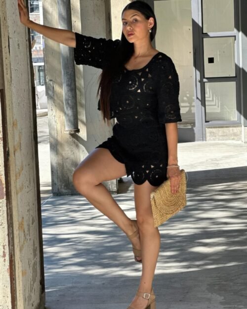 boho crochet lace crop top & line short set