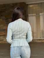 Stripe Asymmetric Button-down Detail Ls Blouse