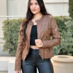 Woman Fashion Hooded Faux Leather Jacket