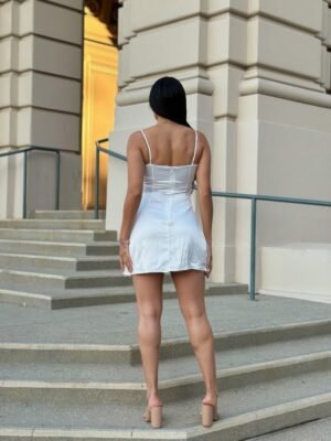 Nude Lace Satin Mini Dress – Party or Night-Out Dress Sexy Party Satin Wrap Like & Lace Nude Mini Dress