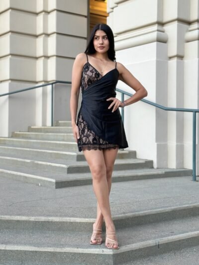 Nude Lace Satin Mini Dress – Sexy Party & Night-Out Dress