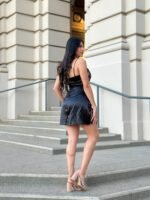 Sexy Party Satin Wrap Like & Lace Nude Mini Dress