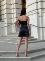 Sexy Party Satin Wrap Like & Lace Nude Mini Dress