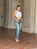 High Rise Cigarette Button Fly Straight Denim Jean