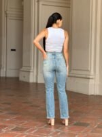 High Rise Cigarette Button Fly Straight Denim Jean