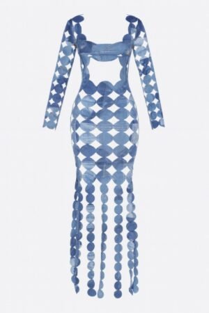 Denim Print Sexy Cut Out Maxi Dress