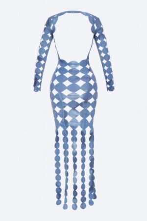 Denim Print Sexy Cut Out Maxi Dress