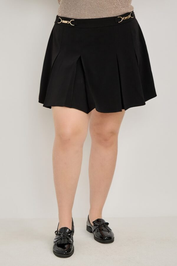 Plus Size Gold Accent Pleated Mini Skirt Elegant Black Skirt