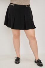 Plus Size Gold Accent Pleated Mini Skirt - Image 3