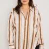 Plus Size Vertical Stripe Button Down Blouse