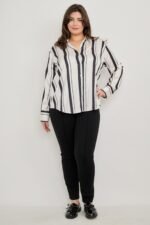 Plus Size Vertical Stripe Button Down Blouse - Image 4