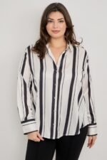 Plus Size Vertical Stripe Button Down Blouse - Image 5