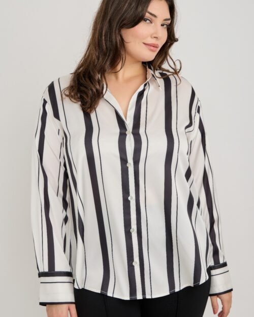 plus size vertical stripe button down blouse