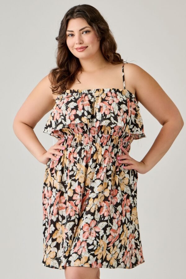 Plus Size Rayon Floral Ruffled Tier Challis Dress