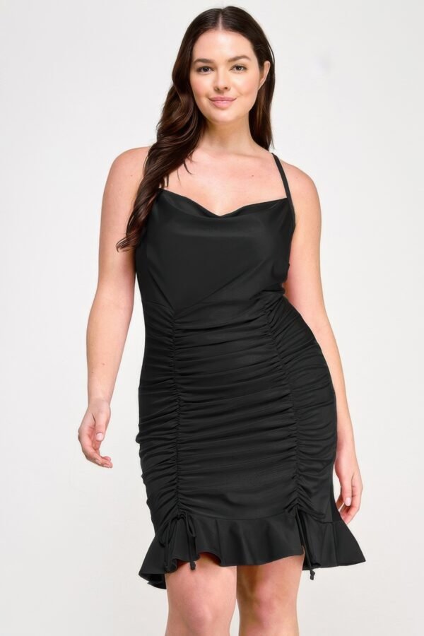 Plus Size Cowl Neck Ruch Ruffle Dress