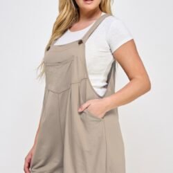 Plus Size Knit Linen Pleated Overall Shorts