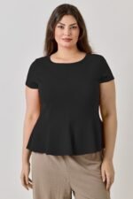 Plus Size Ss Scuba Crepe Peplum Top