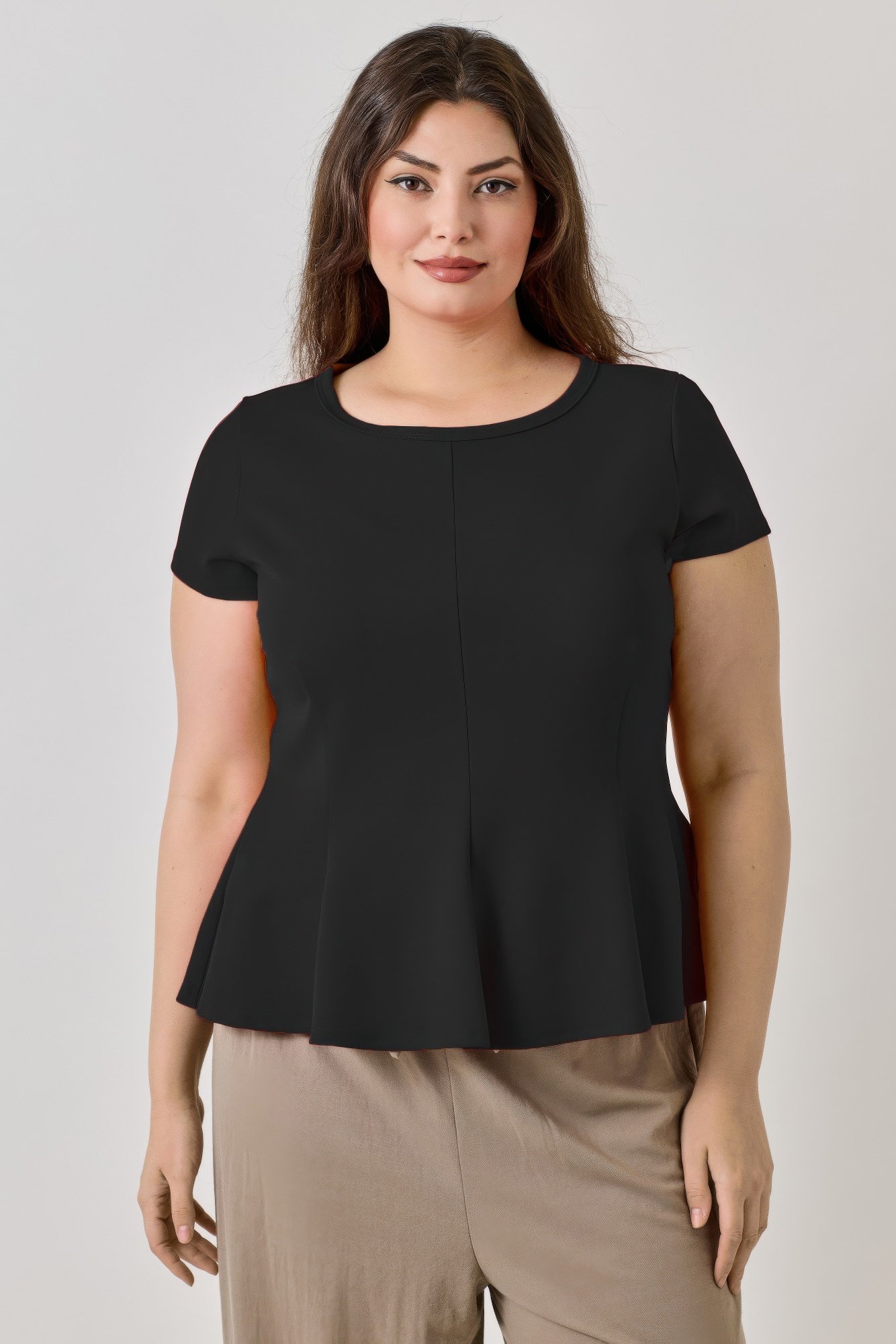 CC60009a.jpg Plus Size Ss Scuba Crepe Peplum Top - Image 1