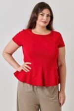 Plus Size Ss Scuba Crepe Peplum Top - Image 5