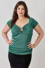 Plus Size Knit Rib Open Circle Trim Top - Image 3