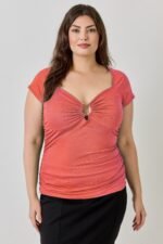 Plus Size Knit Rib Open Circle Trim Top - Image 2