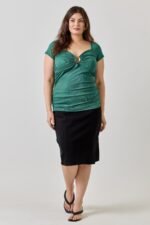 Plus Size Knit Rib Open Circle Trim Top - Image 4